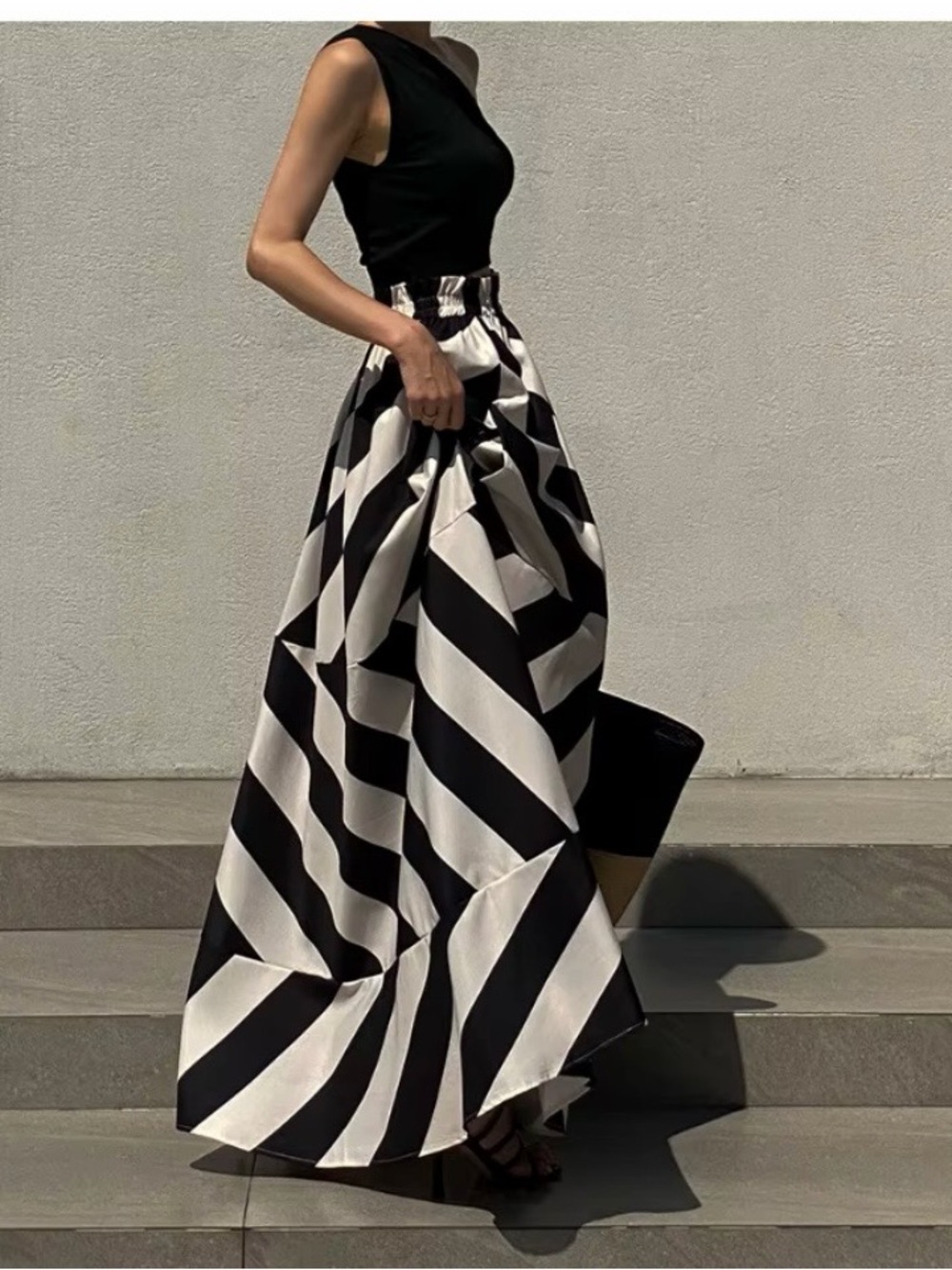 Commense Streetwear Fashion Casual Geometric Print Long Skirt A-Line
